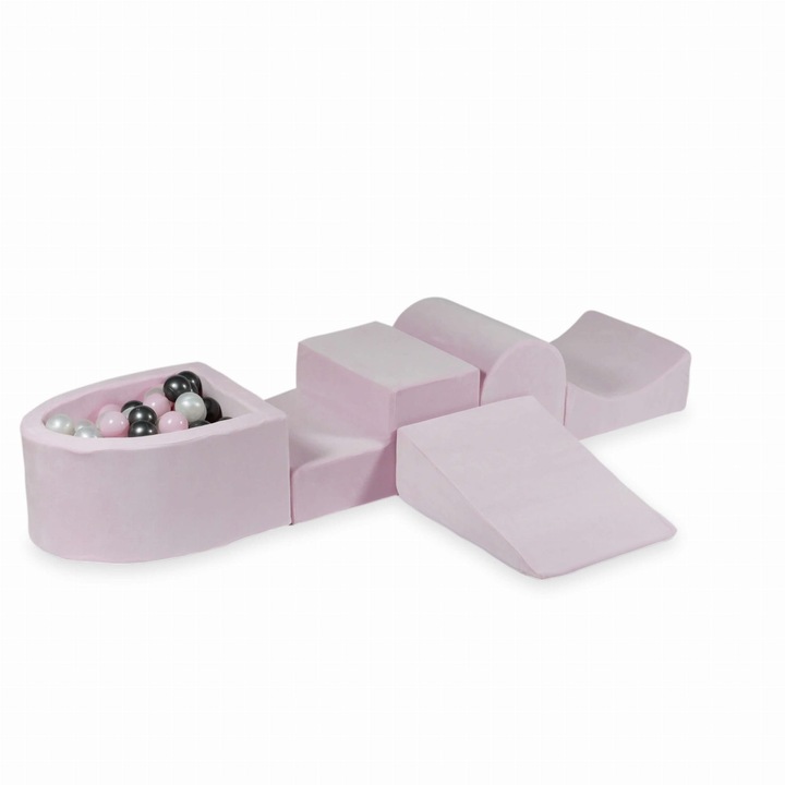 Habszivacs játszótér csúszdával és mikro medencével, 100 labda, világos rózsaszín, 45x60x30cm