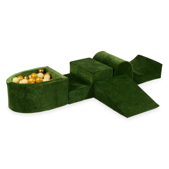 Habszivacs játszótér csúszdával és mikromedencével, 100 labdával, olívazöld, különböző méretekben