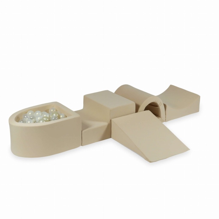 Habszivacs játszótér szett híddal és mikro medencével, 100 labda, bézs, 45x60x30cm