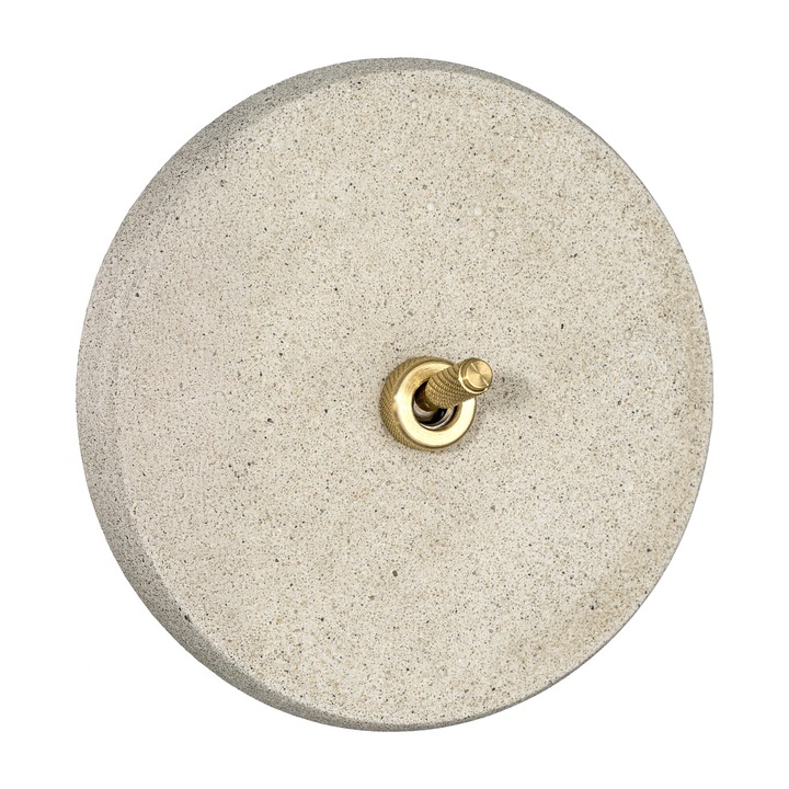 Készlet: aranybordás sárgaréz kapcsoló, kézzel készített kerek díszkerettel, kompozitból - pigmentált kőporból és akrilgyantából, Portland színben