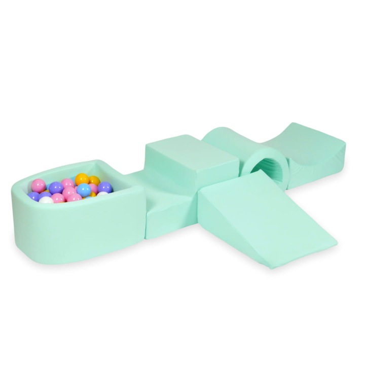 Habszivacs játszótér szett híddal és mikro medencével, 100 labda, többszínű, 45x60x30cm