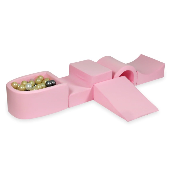 Habszivacs játszótér híddal és mikro medencével, 100 labda, púderrózsaszín, 45x60x30cm