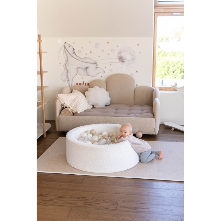 Játékmedence 90x30cm, mimii, fehér, 200 átlátszó, fehér, gyöngy, arany golyó