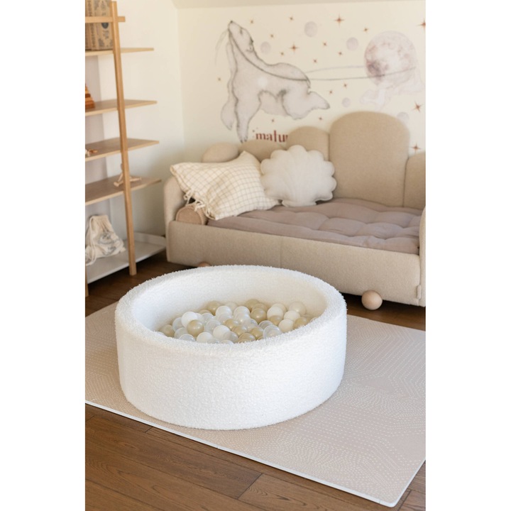 Boucle játszómedence, 90x30cm, 200 golyó, fehér, többszínű