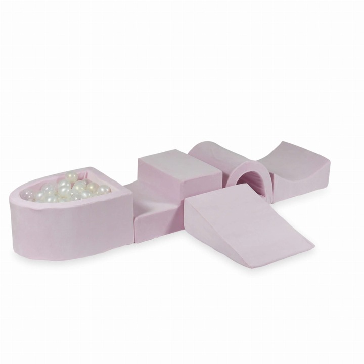 Habszivacs játszótér híddal és mikro medencével, 100 labda, világos rózsaszín, 45x60x30cm