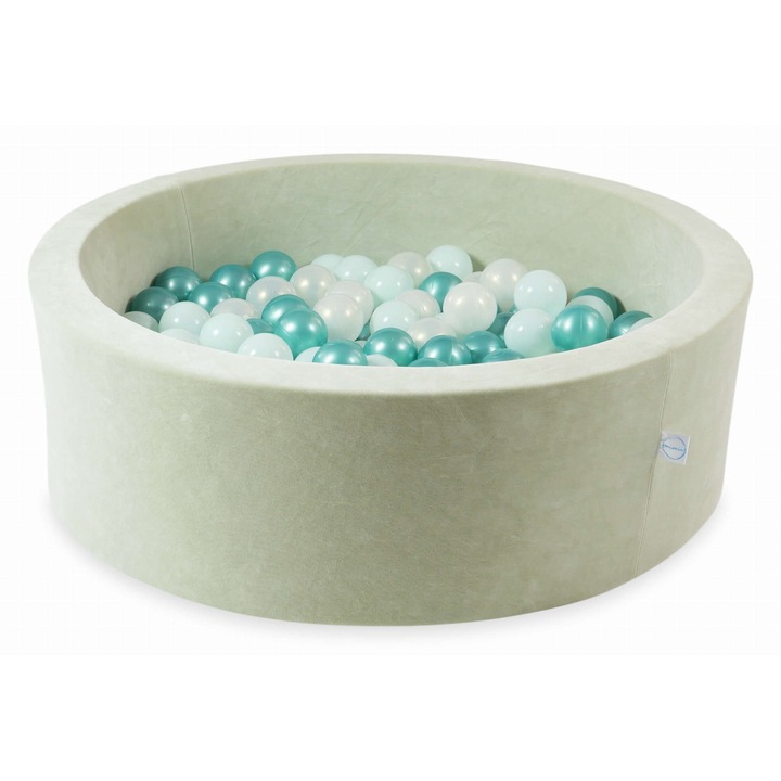 Labdamedence 90x30cm, mimii, Velvet Soft Jasnomietowy, 200 golyó, metál türkiz