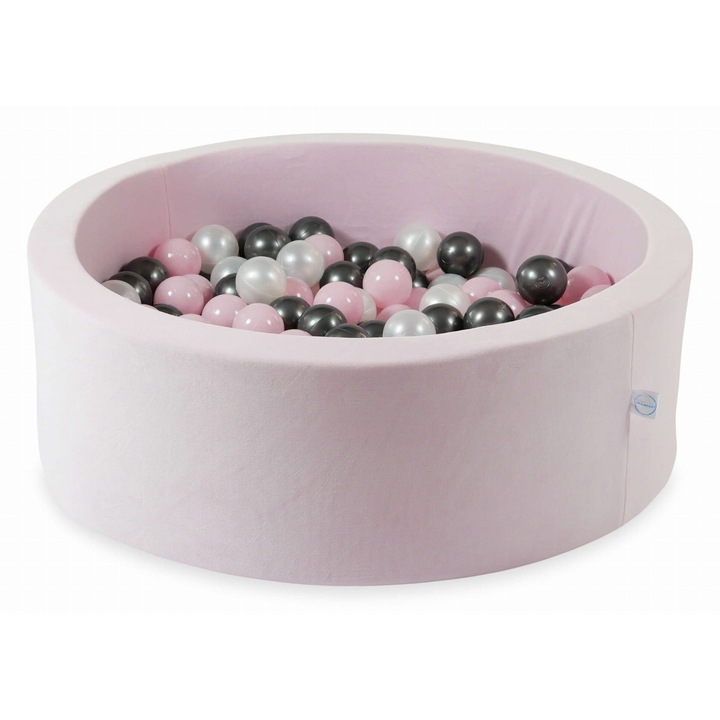 Gyerek játszómedence 90x30cm, világos rózsaszín, 200 labdával, bársonyosan puha, gyöngyök, metál grafit