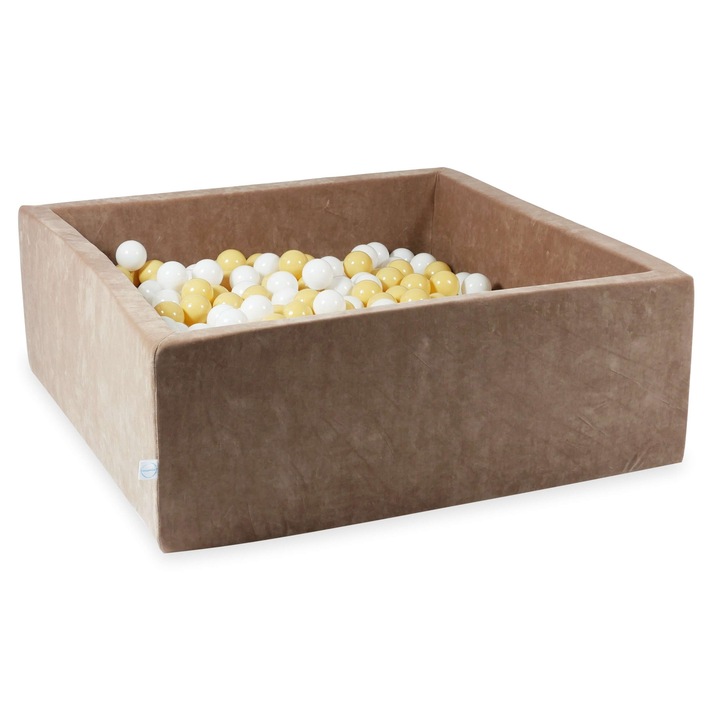 Golyógödör 110x110x40 cm, mimii, Ciemny Bezowy, 600 golyó, Velvet Soft