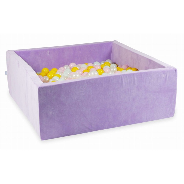 Labdamedence 110x110x40cm, mimii, lila, 600 gyöngygolyó, rózsaszín, sárga, bézs