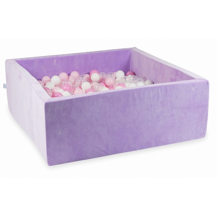 Játékmedence 110x110x40cm Bársony Puha Ibolya 600 átlátszó, fehér, világos rózsaszín, púderrózsaszín golyóval
