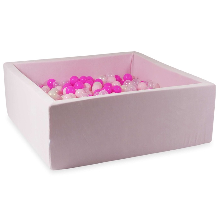 Labdamedence, mimii, 110x110x40cm, rózsaszín, 600 átlátszó opálos golyó