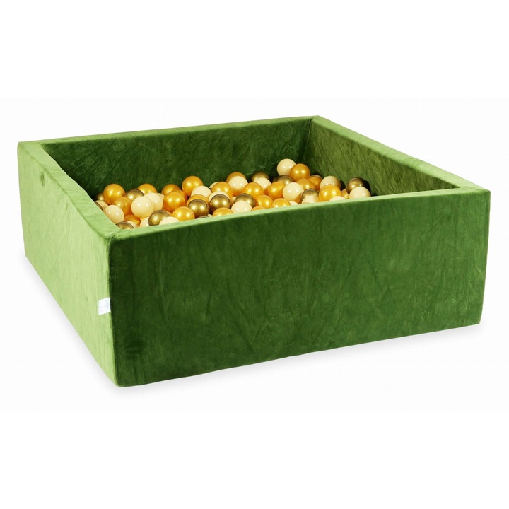 Bazin de joaca 110x110x40cm Velvet Soft Oliwkowy cu 600 bile, bej, aurii, vechi aur