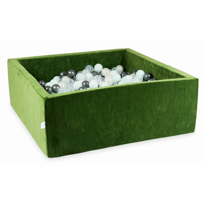 Játékmedence 110x110x40cm Velvet Soft Oliwkowy 600 színes átlátszó golyóval, menta, metál grafit, opálos