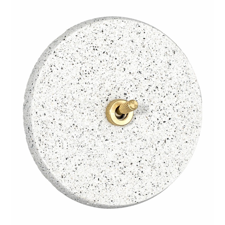 Készlet: aranycsíkos sárgaréz kapcsoló, kézzel készített kerek díszkerettel, kompozitból - pigmentált kőporból és akrilgyantából, ezüstszürke színben