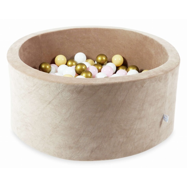 Játékmedence 90x40cm 300 labdával, mimii, Ciemny Bezowy, Velvet Soft
