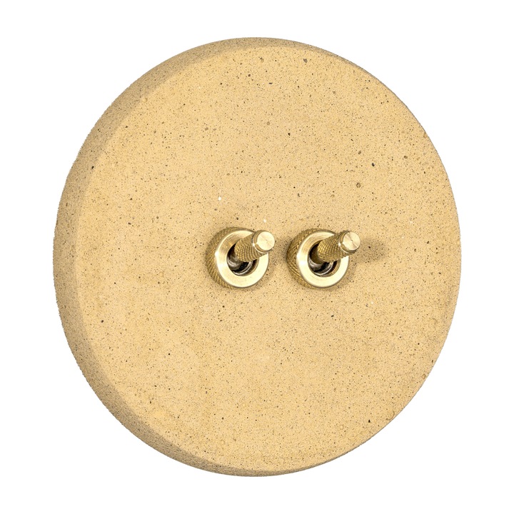 OEM két kapcsoló aranyozott sárgarézből, kerek, kézzel készített díszkerettel, kompozitból - pigmentált kőporból és akrilgyantából, homokkő színű