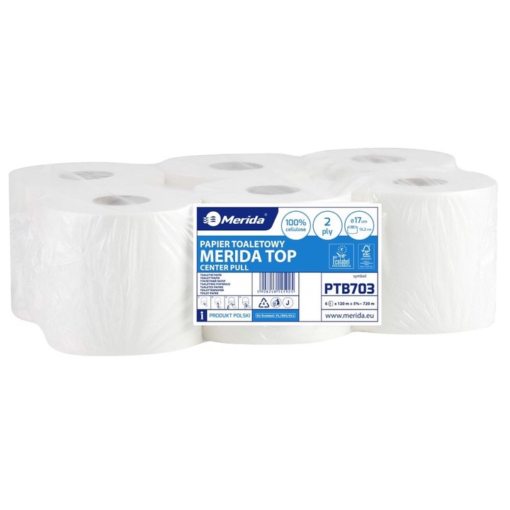 Papier toaletowy, Merida, Top Center Pull, 120m, 6 role, alb, 17cm