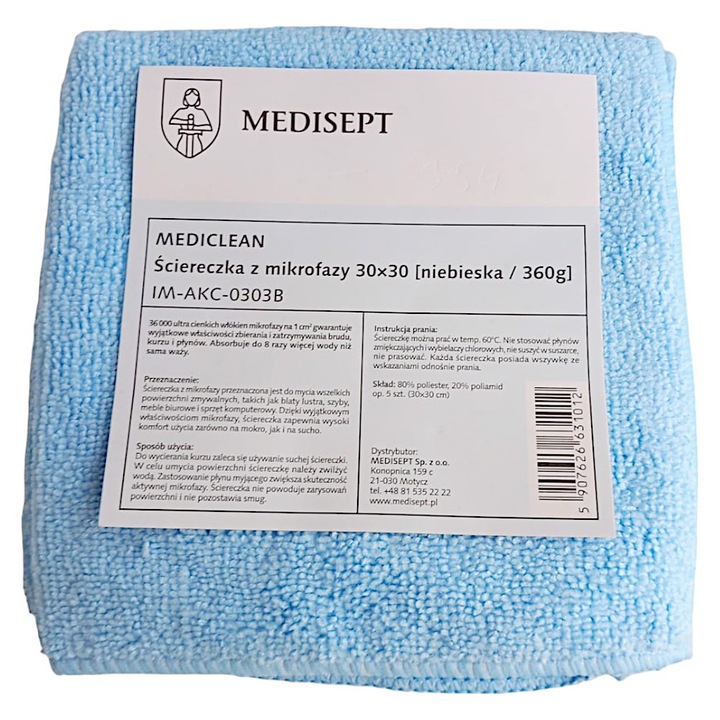 Lavete din microfibra Medisept 30x30cm, set 5 bucati, albastru, 360g/m2