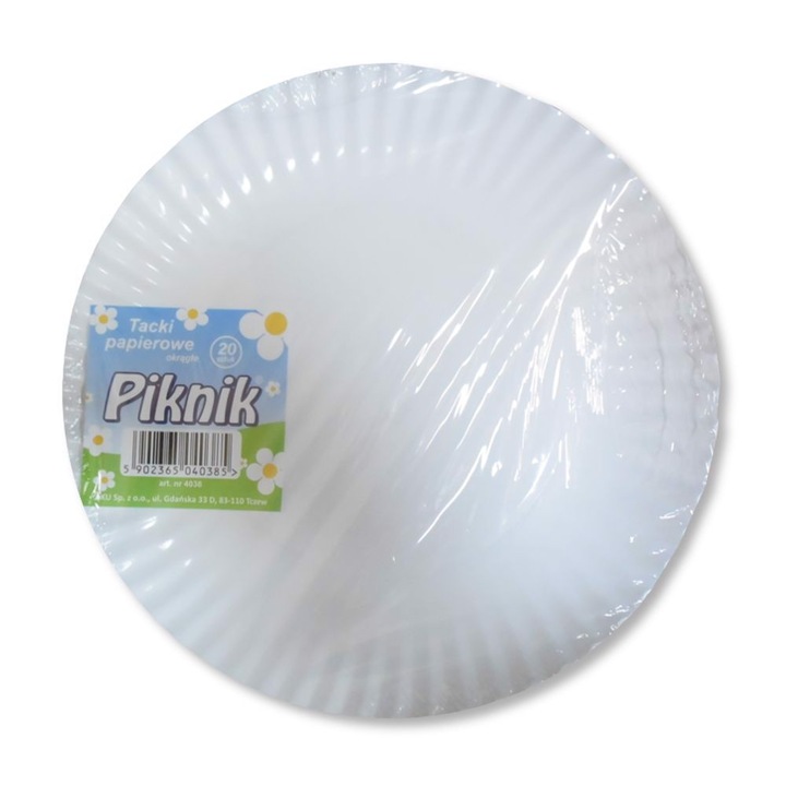 Papír piknik tálcák, Aku, 20 darabos készlet, kerek, fehér