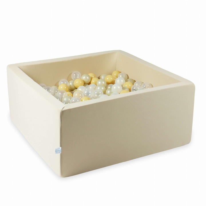 Játszómedence szett 90x90x40cm 400 labdával, mimii, bézs, átlátszó-opálos