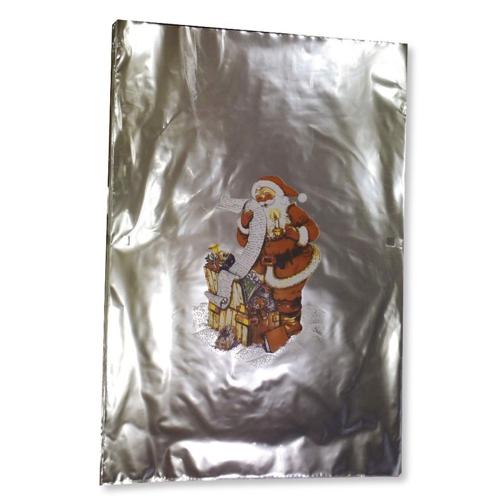 Set de 50 Woreczki pentru cadouri, Akmen, 60x40cm, transparent cu imprimeu, metalizat argintiu