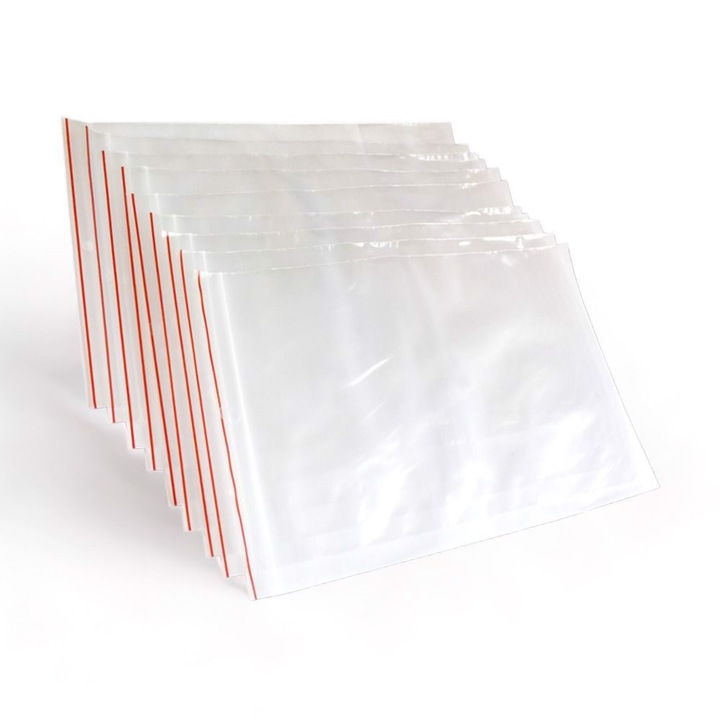 Set 100 pungi cu fermoar, Plast, 22x28cm, transparent