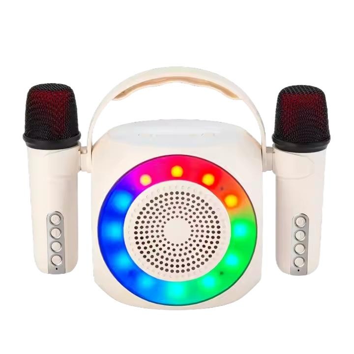 Boxa Karaoke cu 2 Microfoane Wireless, Lumini RGB, Bluetooth 5.4 – Calitate Audio Premium - Bej