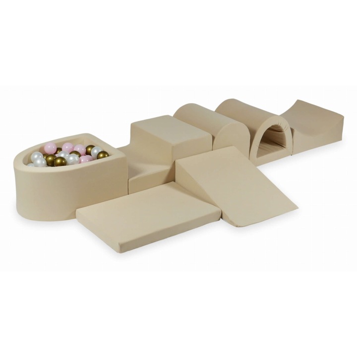 Set loc de joaca din spuma cu piscina micro, mimii, 100 bile colorate, bej, 45x60x30cm