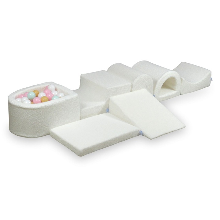 Habszivacs játszótér mikromedencével, fehér Boucle, 100 labda, különböző méretekben