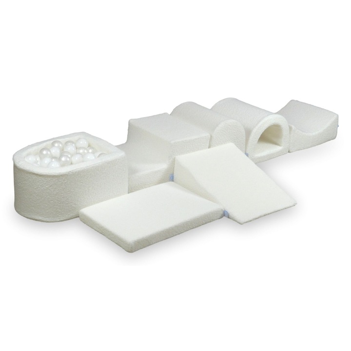 Комплект за детска площадка от пяна с микро басейн, 100 топки, бял, 45x60x30 см