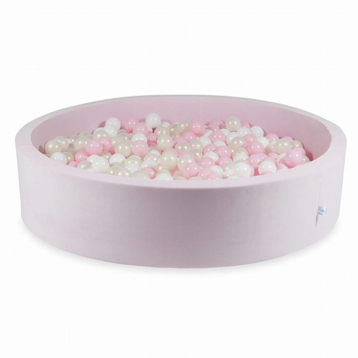 Játékmedence 130x30cm 600 labdával, mimii, világos rózsaszín, bársonyosan puha