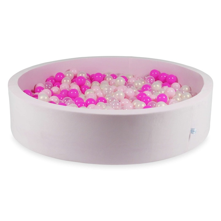 Labdamedence 130x30cm, mimii, rózsaszín, 600 átlátszó opálos golyó