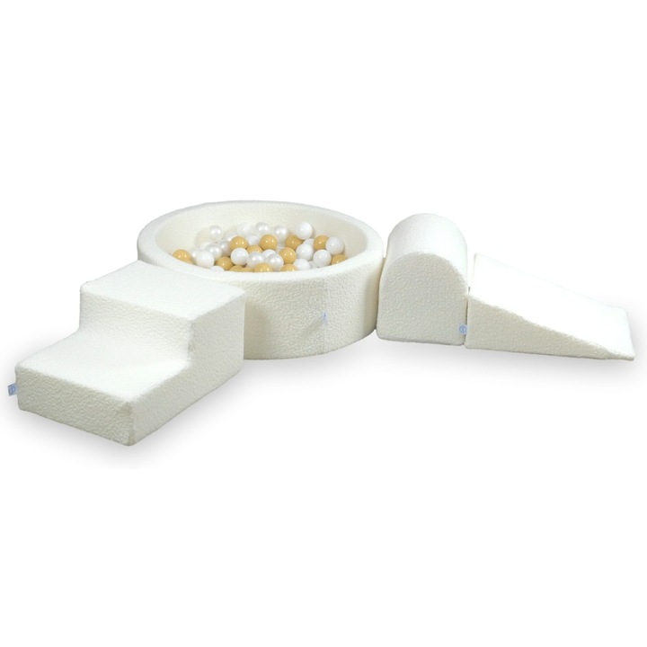 Habszivacs játszótér szett kerek medencével 90x30, 200 labdával, fehér, gyöngyház, bézs