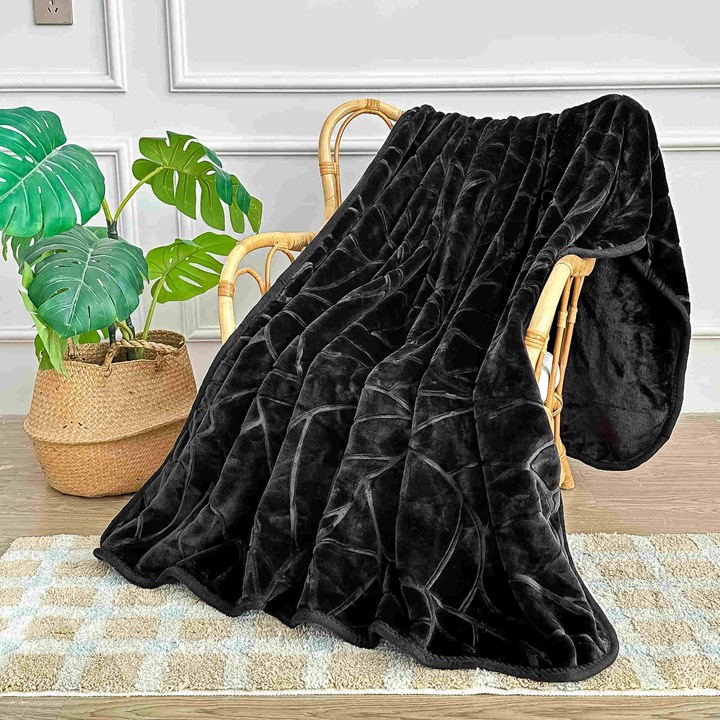 Patura decorativa Spod Igły i Nitki, acril, 80x160 cm, negru