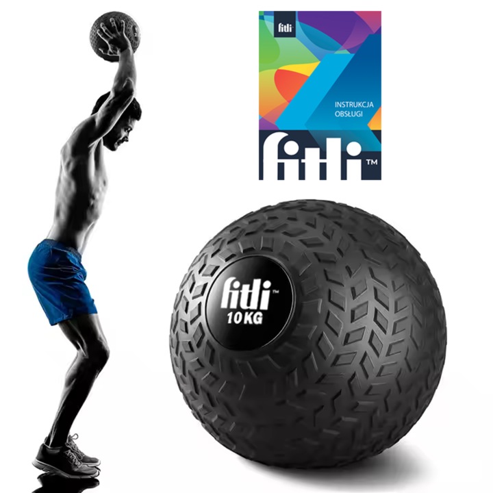 Медицинска топка, Slam ball, нехлъзгава повърхност, система против отскачане, PVC, 22 см, черна, 10 кг