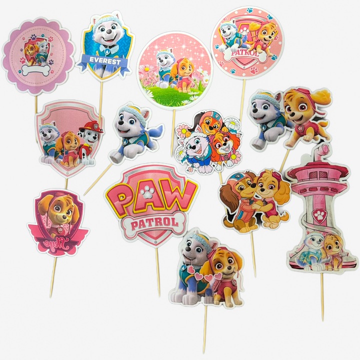 Set 13 decoratiuni tort Paw Patrol Patrula Catelusilor fetite 3-15cm