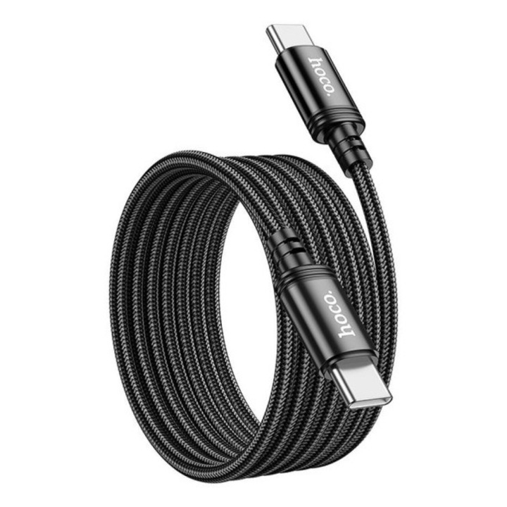 Cablu Date Si Incarcare Hoco Usb-C la Usb-C, Putere Mare 60W 3A, Lungime 2M, Material Textil Super Rezistent, Negru, X89