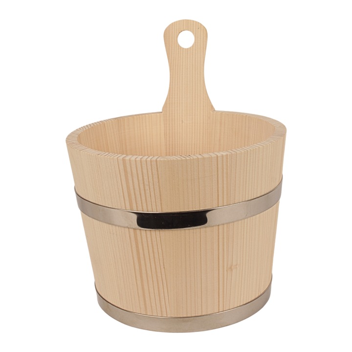 Galeata pentru sauna de acasa sau de gradina, Design rustic, Perfect pentru un SPA sau o zona de wellness la domiciliu, Fabricat din lemn de brad, Woodcarver, 32 x 25,5 cm