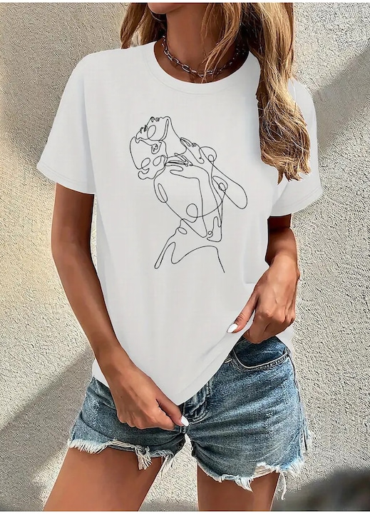 Silhouette Woman Body női póló, klasszikus szabású, 100% pamut, vékony bordázott nyakkivágással, oldalvarrással, fehér, S