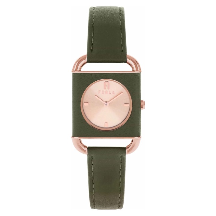 Ceas dama Furla, model WW00017011L3, 28mm, bratara piele verde, forma rectangulara, rezistent la apa 50m