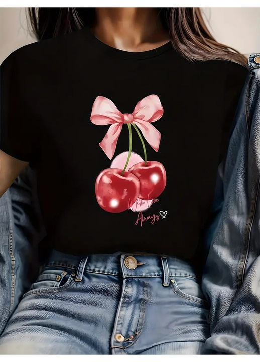 Tricou dama Cherry With Love Always, Negru
