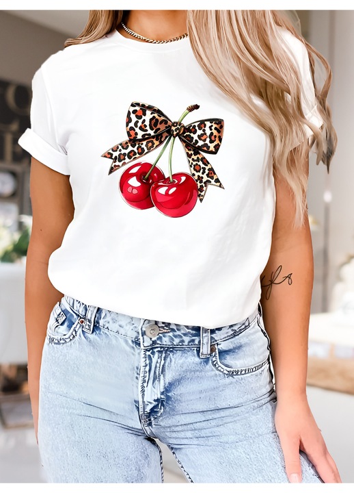 Női póló Cherry With Love Always, Tiszta fehér
