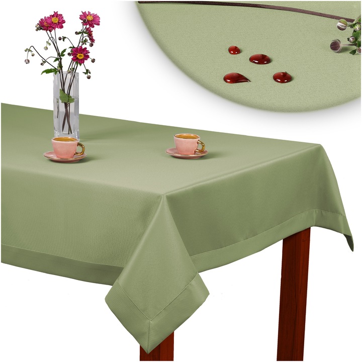 Покривка за маса Invita Classic Elegance Olive 160x280 см, Дебела, Гладка, Елегантна, Ушита с 5 см бордюр, Устойчива на петна, 100% Полиестер