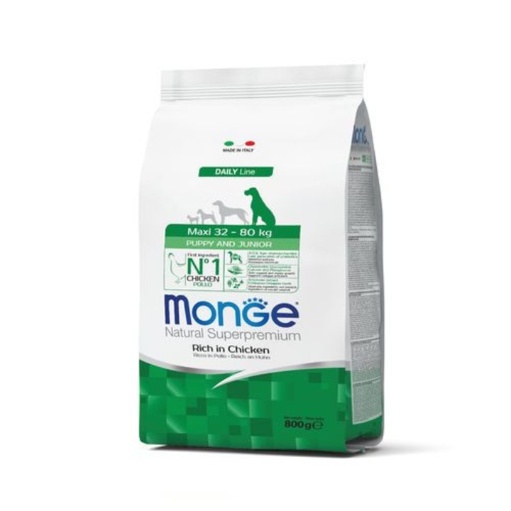 Hrana pentru caini Monge Natural Superpremium Maxi Puppy, cu pui, 800g, pentru catei de talie mare