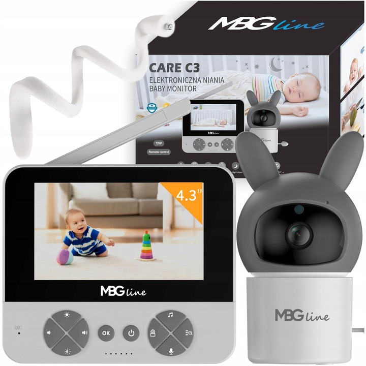 Camera monitor pentru bebelusi MBG Care C5, cu telecomanda, ecran 4.3", 720P, mod de noapte