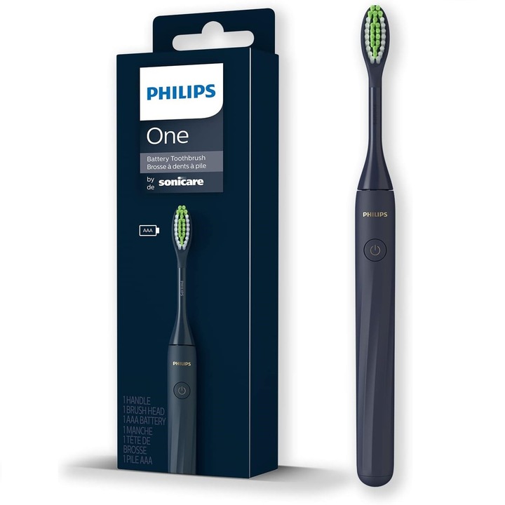 Periuta de dinti electrica, Philips, One HY1100/54, verde marin, pentru utilizare zilnica, cu functie de curatare sonica, cu temporizator incorporat, setul include: 1x cap de periuta Philips One, 1x baterie AAA, manual de utilizare, ambalaj original, 3100