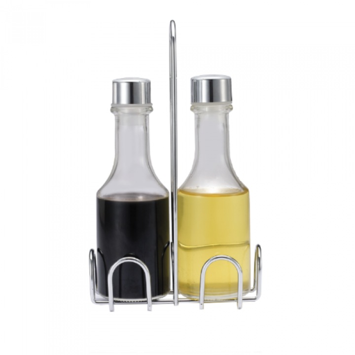 Set ulei maslina si otet RAKI EKO LINE 2 piese, sticle 160ml suport cromat N-8051