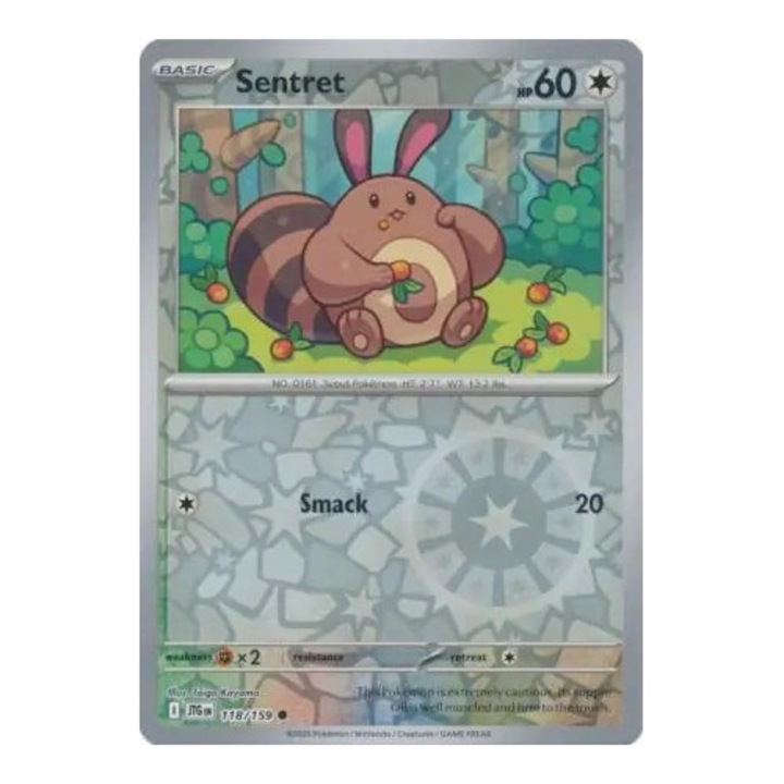 Carte de joc Pokemon Sentret (JTG 118/190) Reverse Holo, serie Journey Together, stare NM