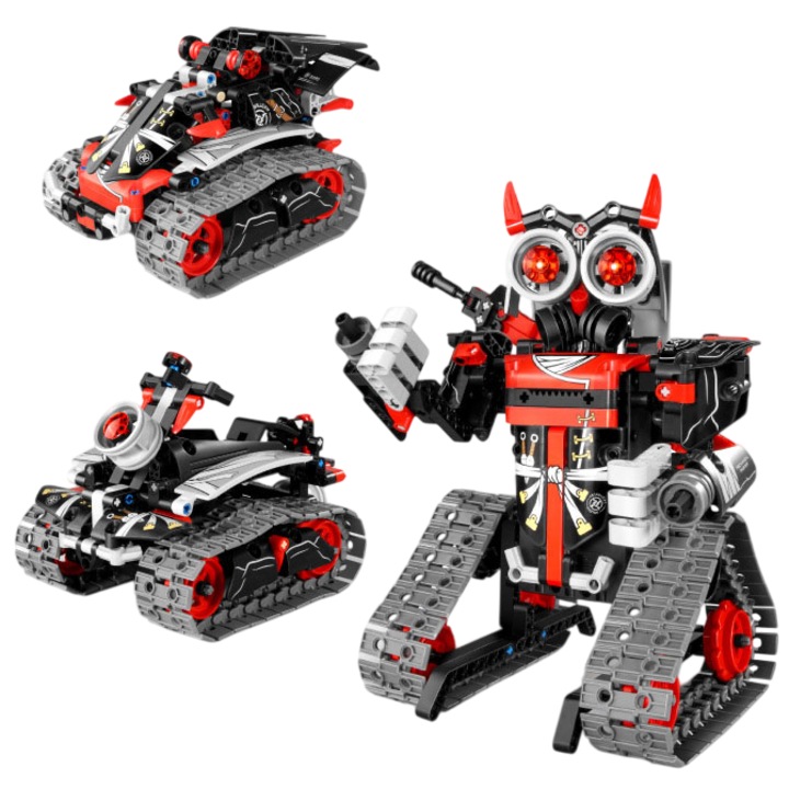 3 az 1-ben játékrobot, robotprogramozás, 419 darab, 2.4G távirányítóval és alkalmazással, Serkenti a kreativitást és a gondolkodást, Piros/Fekete