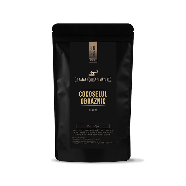 Mix de condimente pentru carne de pui/rata/curcan, Cocoselul Obraznic, Rub, Marinada uscata, 100g, Refill punga ziplock